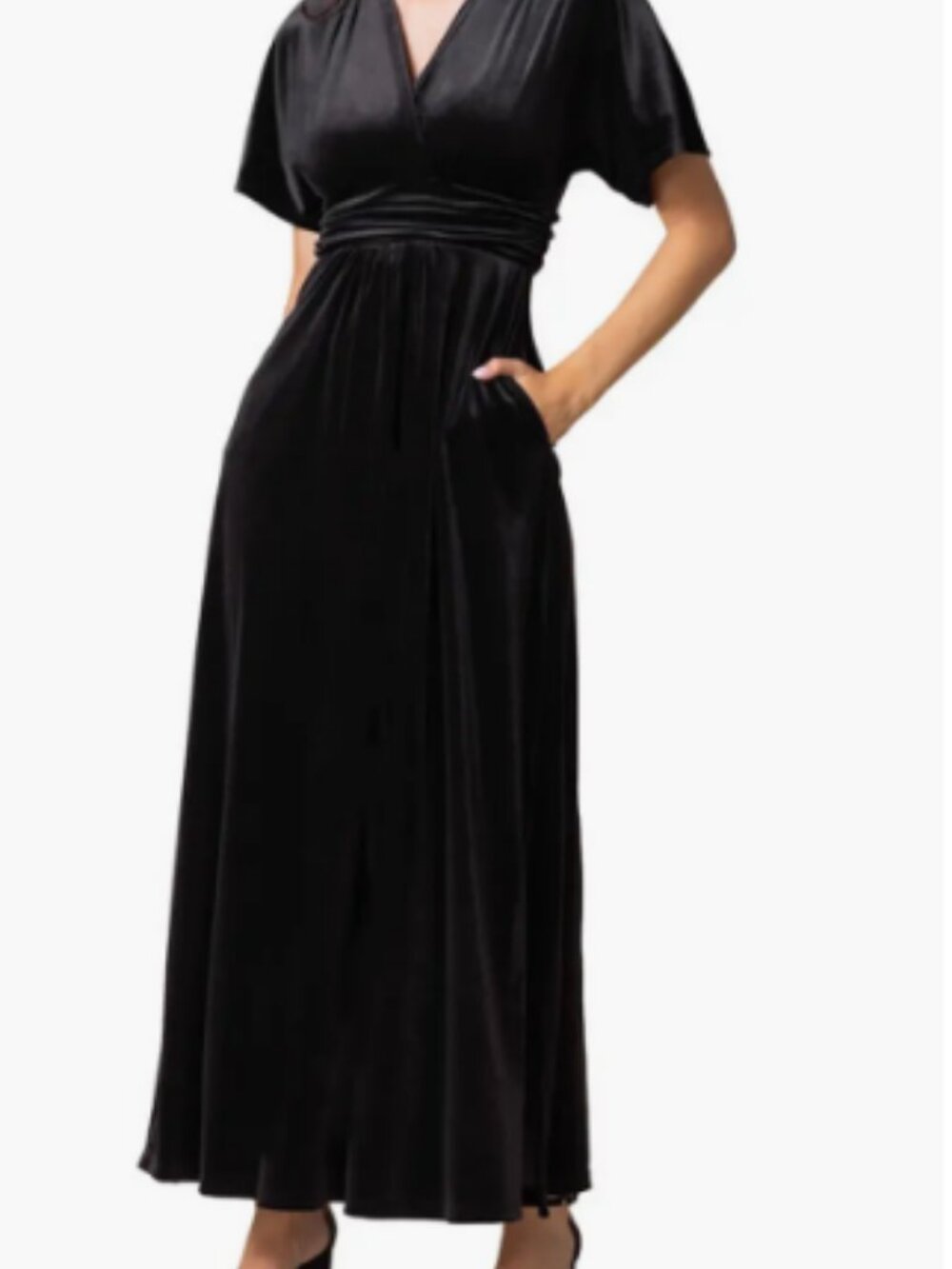 Kiyonna Black Velvet V-Neck Maxi Dress